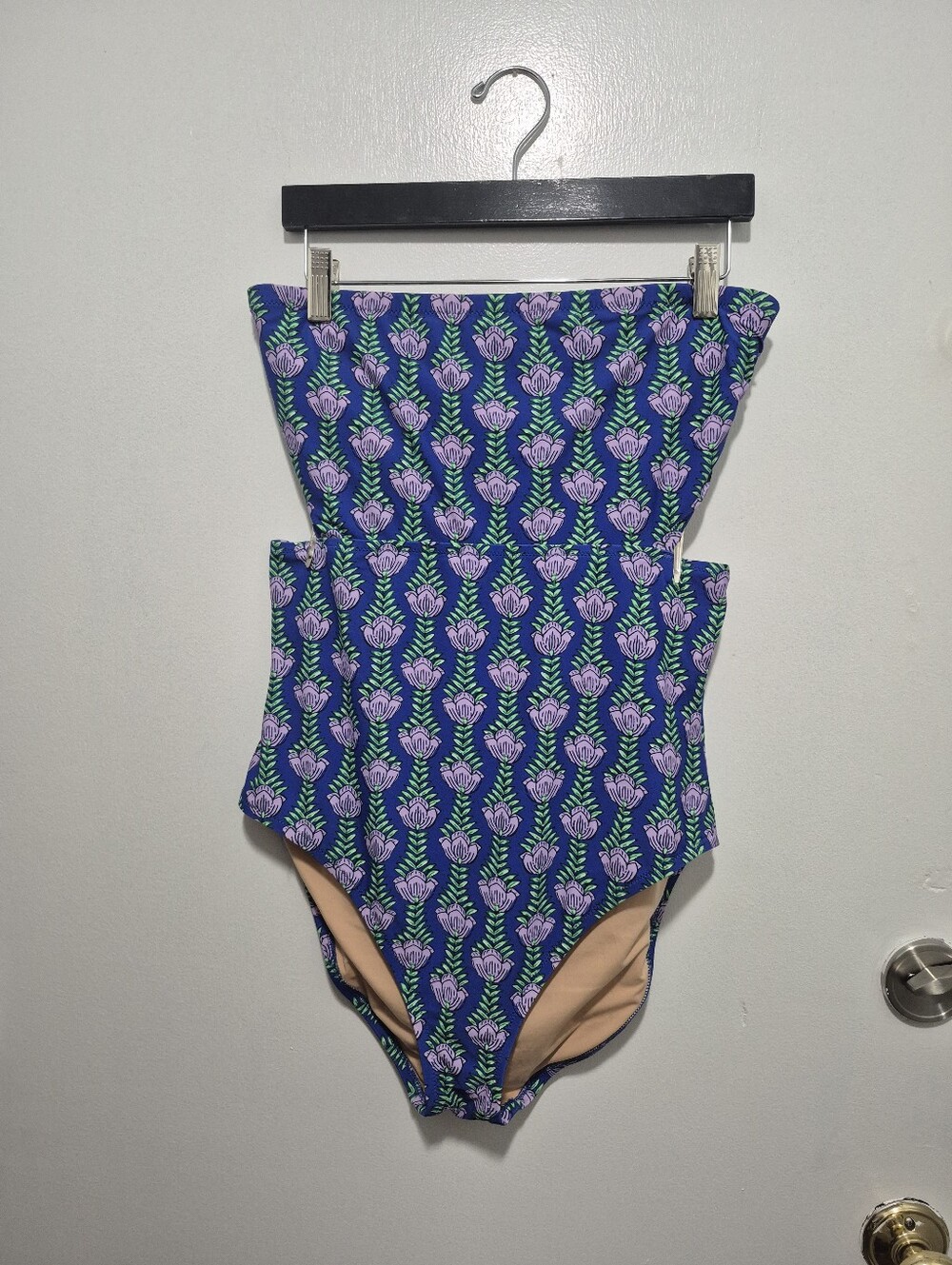 J Crew Floral Block Print style Bandeau One Piece Swim - Large